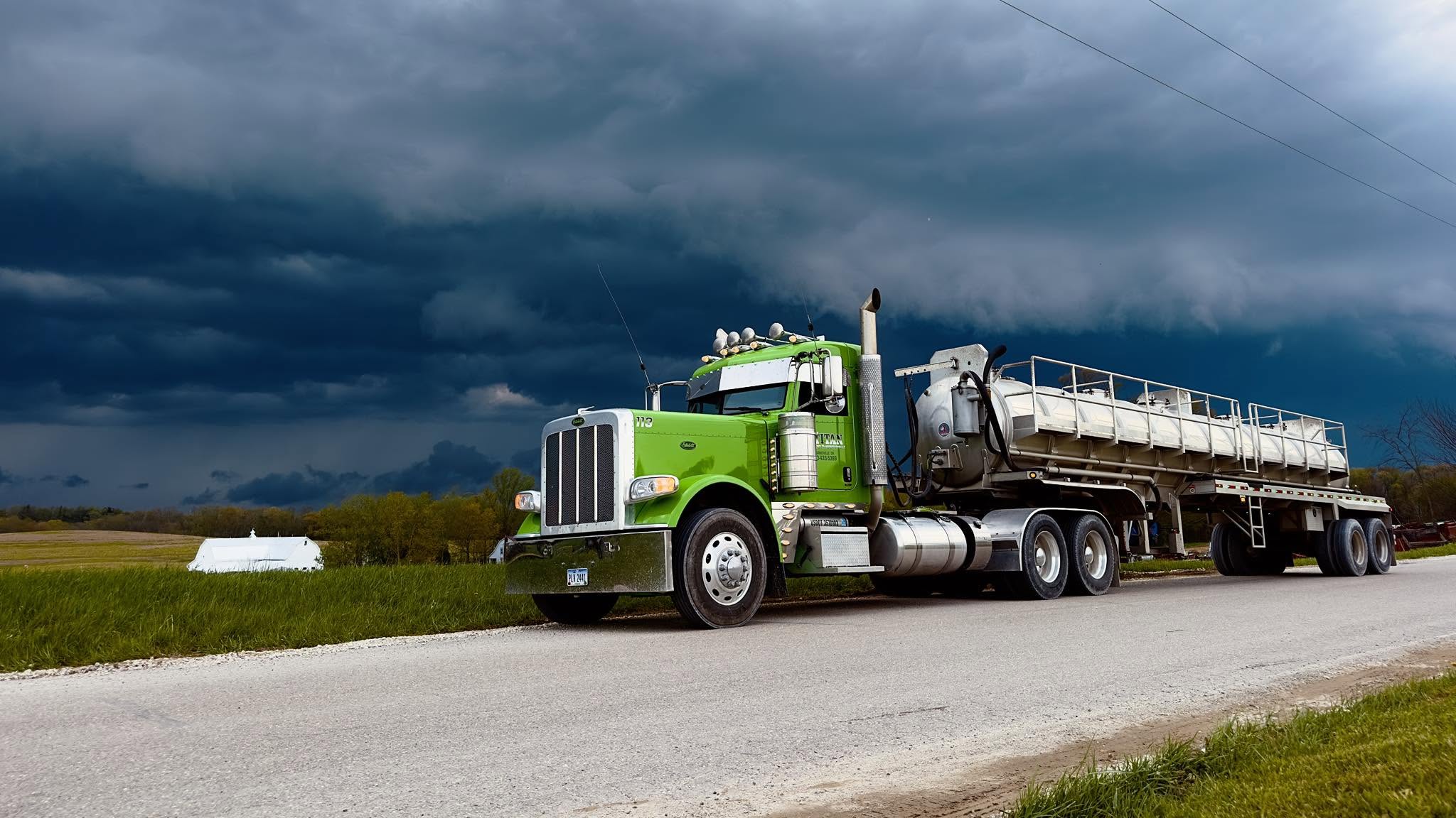 Titan tanker running ahead of a storm